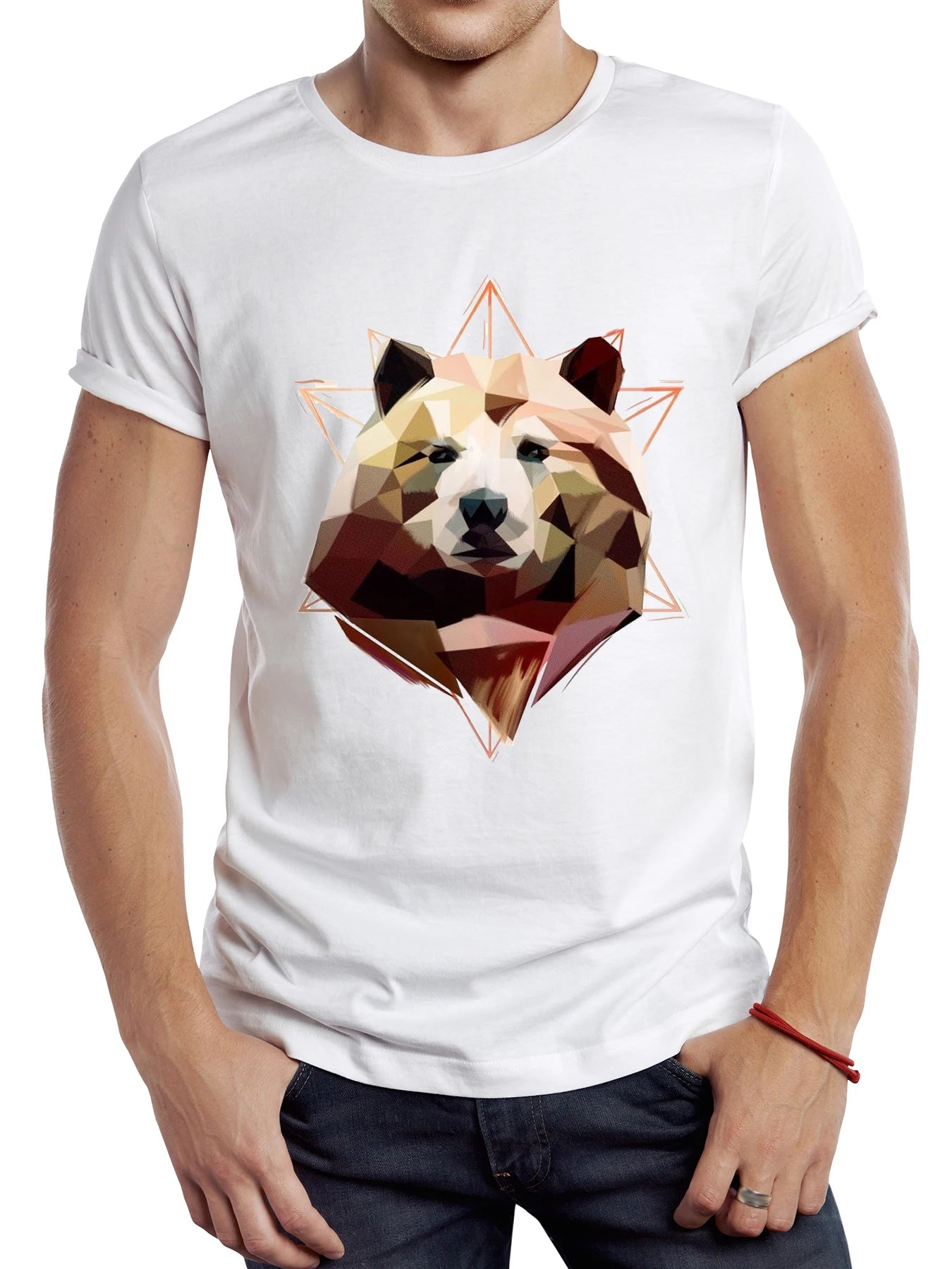 Korean-style Three-dimensional Print Vintage Geometric Fox Men T Shirt Casual Owl Male Tops Hipster Retro Pixl Wolf Printed Tee