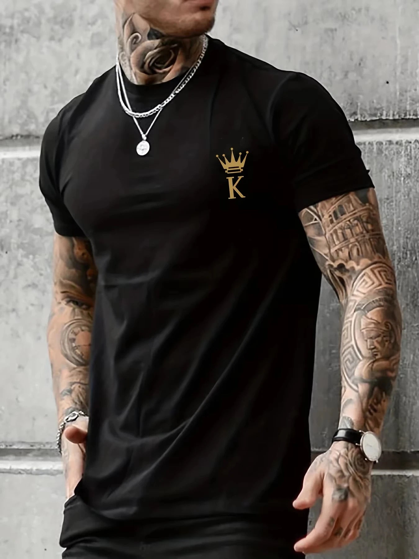 HOT SALE Poker 'K' Men's Short Sleeve T-shirt Casual Multi-colored Top Cotton Loose Oversized T-shirt Personalized Trend T-shirt