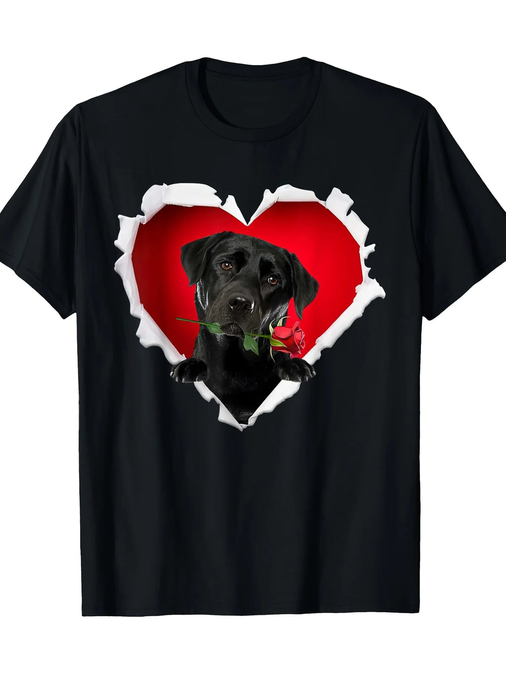 A Black Labrador Rose-Themed Valentine'S Day Couple'S T-Shirt for Men - a Gift T-Shirt
