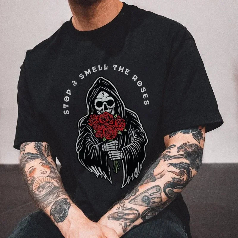 HOT SALE Goth Harajuku Skull Print Man T-shirt Street Rock Hip Hop Shirt Grunge Heavy Metal Rock Top Oversize Camiseta Hombre