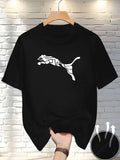 New Summer Luxury Men's Fashion Fox Leopard Print T-shirt Crewneck Casual Trend Y2K High-end High Quality Fitness Sports T-shirt