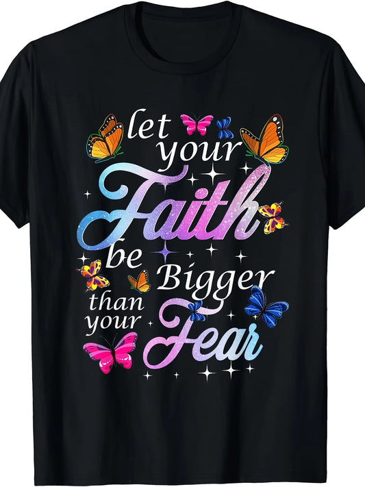 Religious T-shirt | Plus Size, Let Faith Overcome Fear Butterfly Art, PLUS SIZE