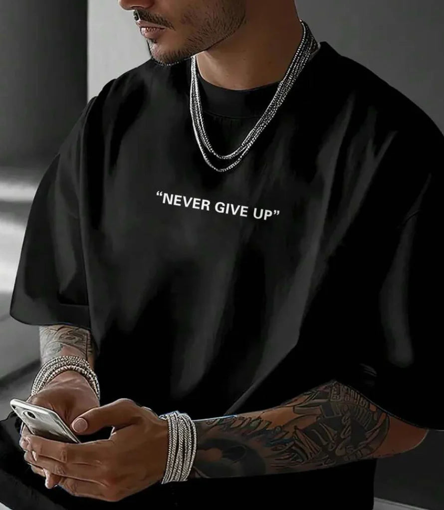 Men's Letter T-shirt and Cartoon Pattern Round Neck Short Sleeved Casual T-shirt