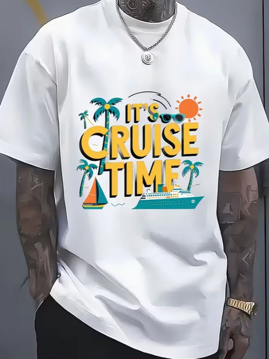 Casual Round-Neck T-Shirt Featuring A Sea Journey Design, Perfect for Summer Making It An Ideal Gift for Festivals and Vacations