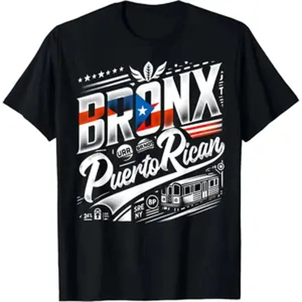 [Bronx Puerto Rican Pride Tee] 100% Cotton Bronx Puerto Rican Pride T-Shirt - Soft, Breathable, Cartoon Print Tee for Men - Machine Washable, Crew Neck, Short Sleeve