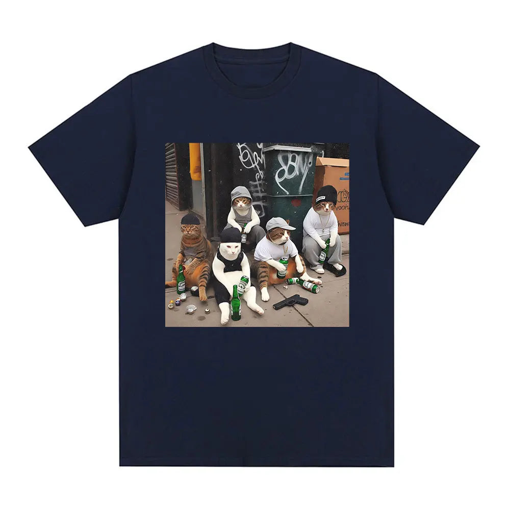 HOT SALE Funny Cat Gang Emoji Print T-shirt Men Women Fashion Vintage Short Sleeve T-shirt High Quality Cotton Oversized T-shirt