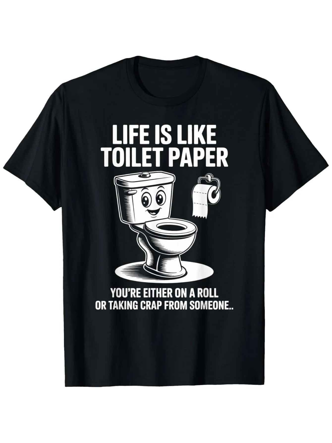 Funny Toilet Paper Humor Sarcastic T-Shirt - Loose Fit Short Sleeve Round Neck Tee with Toilet Paper Roll & Wipe Box Print, Slightly Stretchy Fabric Suitable for Men & Adults, Plus Size Available, Casual Wear for Parties & Everyday Use