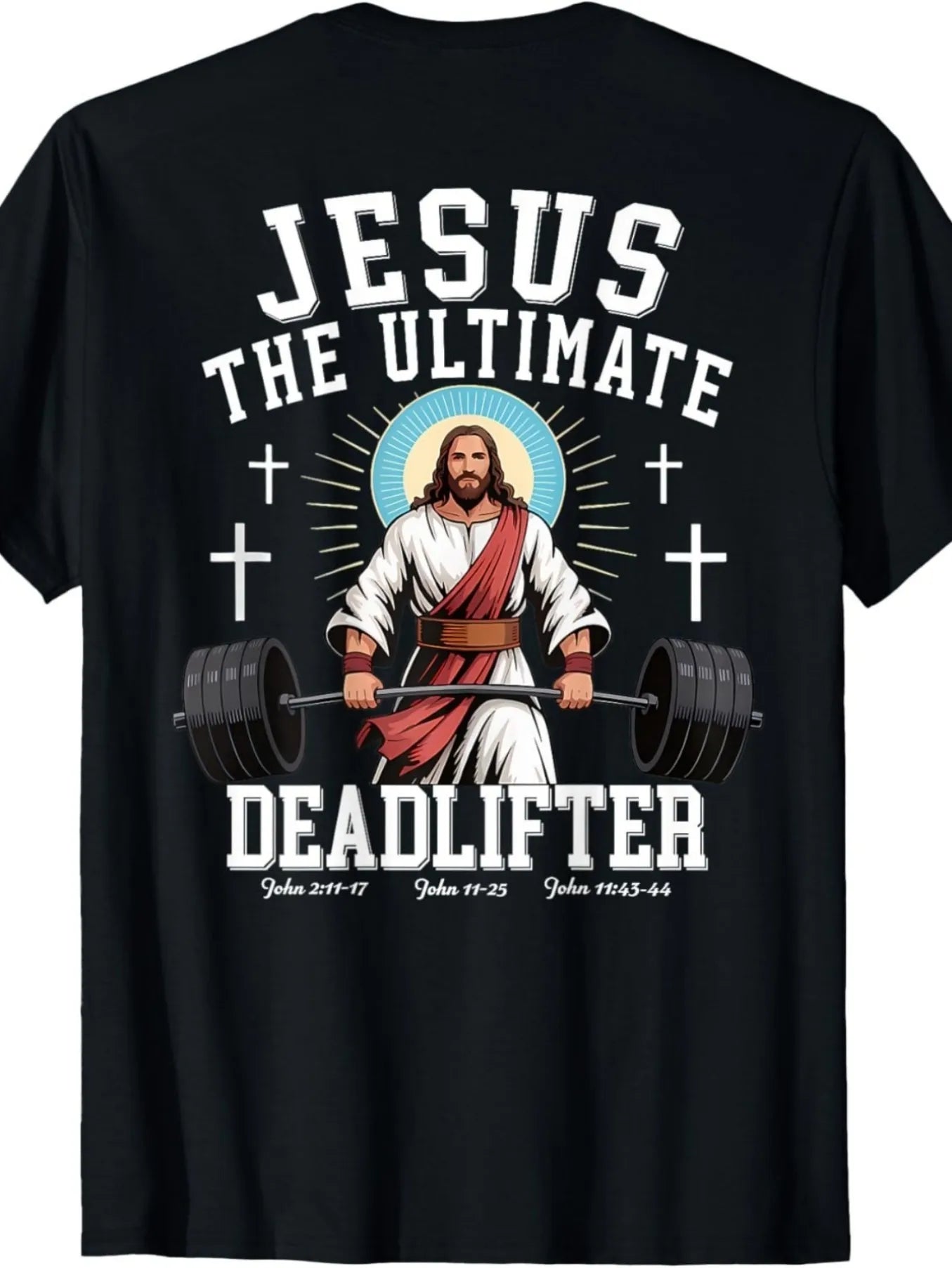 Jesus Ultimate Hard-Pull Christian T-Shirt-Hard-Pull Scripture Design (Matthew 2641 Romans 122)-Heavy Jesus Weightlifting Cross Back Print-Comfortable Cotton Fitness Church Apparel