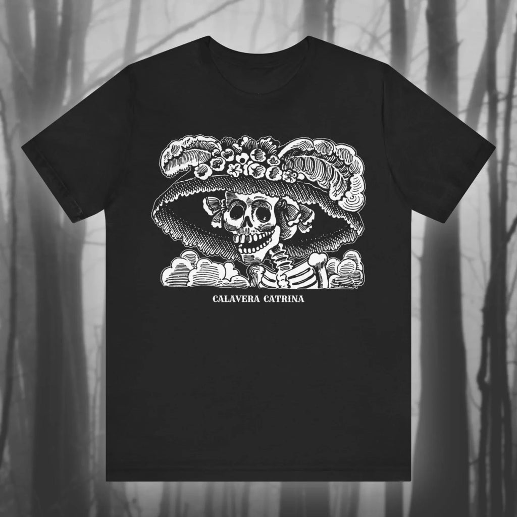La Calavera Catrina Jose Guadalupe Posada shirt Mexican Heritage T-shirt vintage Spanish folk Art unisex jersey short-sleeved