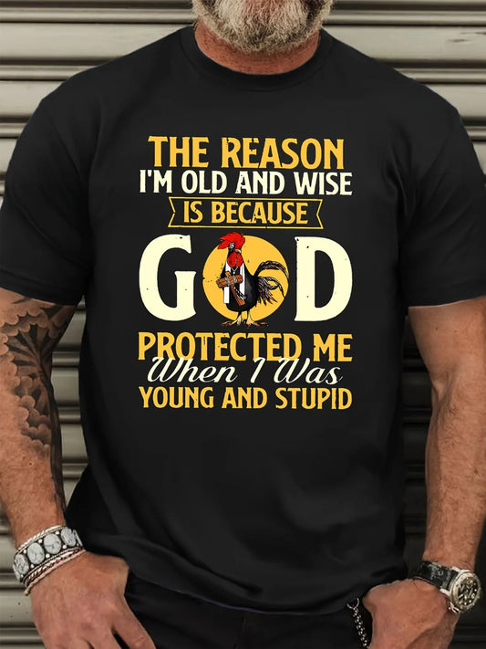 "Wisdom Guardian" T-Shirt | Plus-Size Teenager'S Clothing - Features a Bold Rooster Pattern Design And The Inspirational Phrase "I Am Older And Smarter Because God Protected Me When I Was Young And Foolish" - Is The Perfect Gift to Encourage Friends A