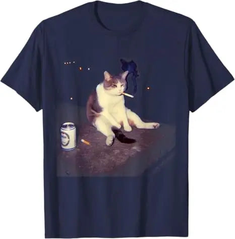Cigarette Kitten Funny Smoking Cat Meme Stupid Brainrot T-Shirt Cute Kitty Dad Graphic Outfit Men's Fashion Y2k Humor Saying Tee