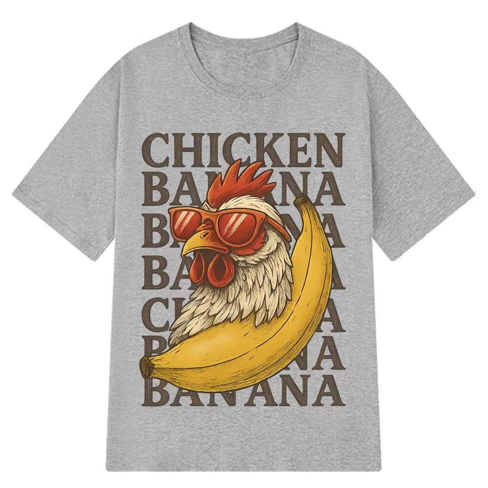HOT SALE Chicken Banana Funny Meme Retro T-shirt Short Sleeve Casual Hip Hop Oversized T-shirt Men & Women Fashion T-shirt Trend