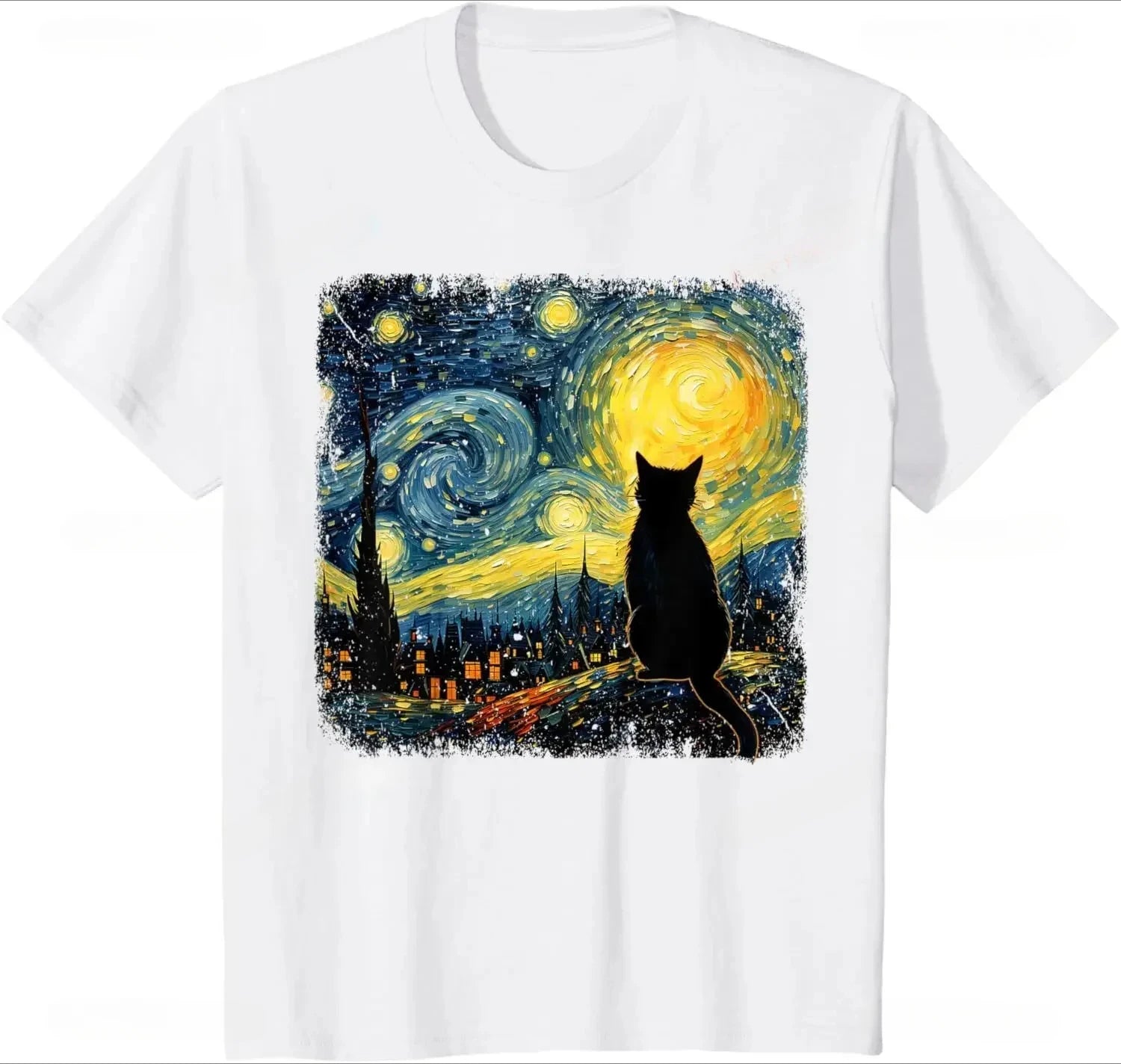 HOT SALE Cat Star Van Gogh Cat for Cat Lovers Casual Fashion Street Casual Loose Summer Style Women T-shirt Cute Aesthetics