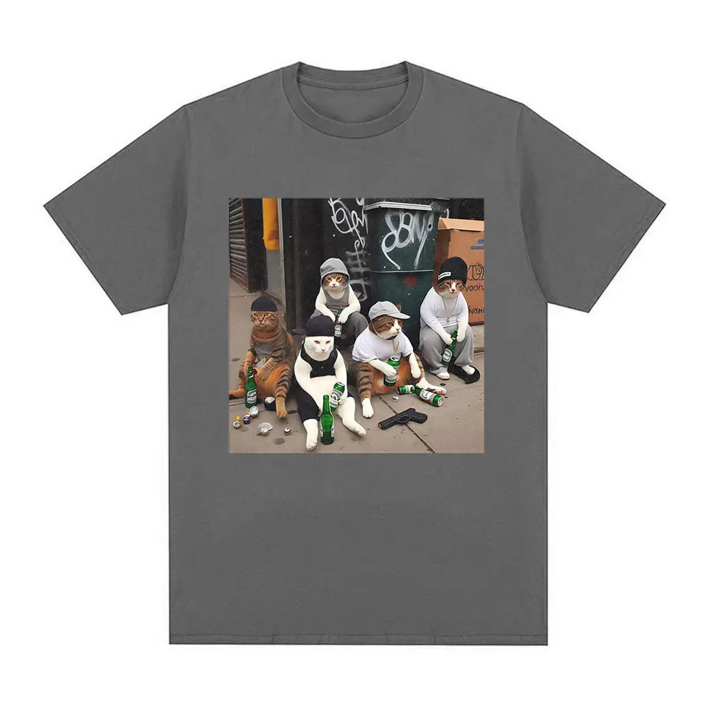 HOT SALE Funny Cat Gang Emoji Print T-shirt Men Women Fashion Vintage Short Sleeve T-shirt High Quality Cotton Oversized T-shirt