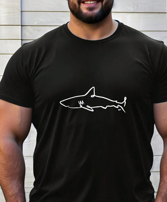 Summer New Hot Plus Size Men's Fashion Trend Comfortable Personality Design Shark Graphic Casual Regular Printed Top T-shirt