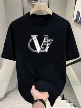 American Fashion Heavy Cotton Loose Graphic T-Shirt Men Summer Casual Short Sleeve Top