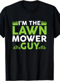 Men's Vintage Lawn Mower Pattern T-Shirt| "Im a Lawnmower Operator" Slogan and Lawn Care Tool Patterns(grass, Lawnmower, Trimmer)- Black Background with Green and White Patterns- Suitable for Lawn Care Professionals, All-season Use, Extra-long
