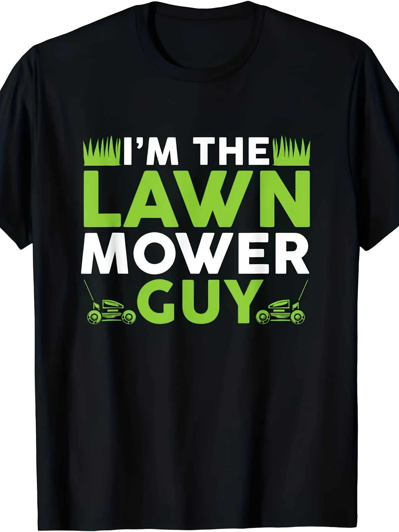 Men's Vintage Lawn Mower Pattern T-Shirt| "Im a Lawnmower Operator" Slogan and Lawn Care Tool Patterns(grass, Lawnmower, Trimmer)- Black Background with Green and White Patterns- Suitable for Lawn Care Professionals, All-season Use, Extra-long