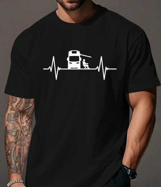Plus Size Men'S T-Shirt with A Fun Camper Heartbeat Design Tee Suitable for Spring Summer Fall PLUS SIZE T-Shirt