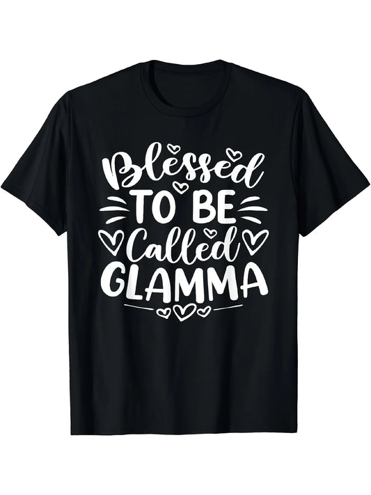 Blessed to Be Called Glamma Funny Grandma T-Shirt - & Retro Graphic Tee with Glamma, Short Sleeve Round Neck Shirt for Mother's Day Gift, Casual & Outdoor Wear - Machine Washable Fit