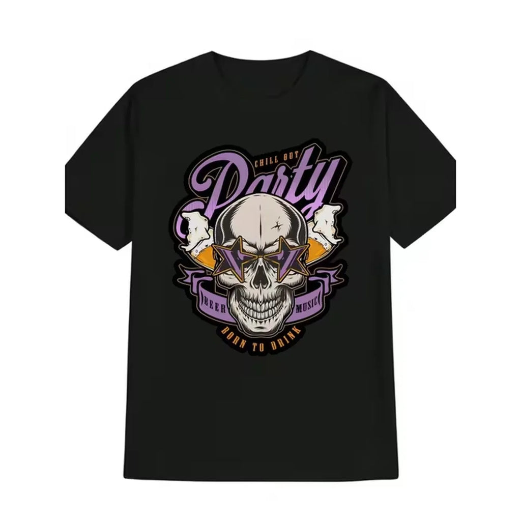 item picture mens retro skull graphic t shirt for parties stylish birthday celebration tee featuring a purple and white skull graphic lightweight casual shirt for men washable gift option for birthdays weekend catching print sturdy fabric
