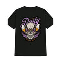 item picture mens retro skull graphic t shirt for parties stylish birthday celebration tee featuring a purple and white skull graphic lightweight casual shirt for men washable gift option for birthdays weekend catching print sturdy fabric
