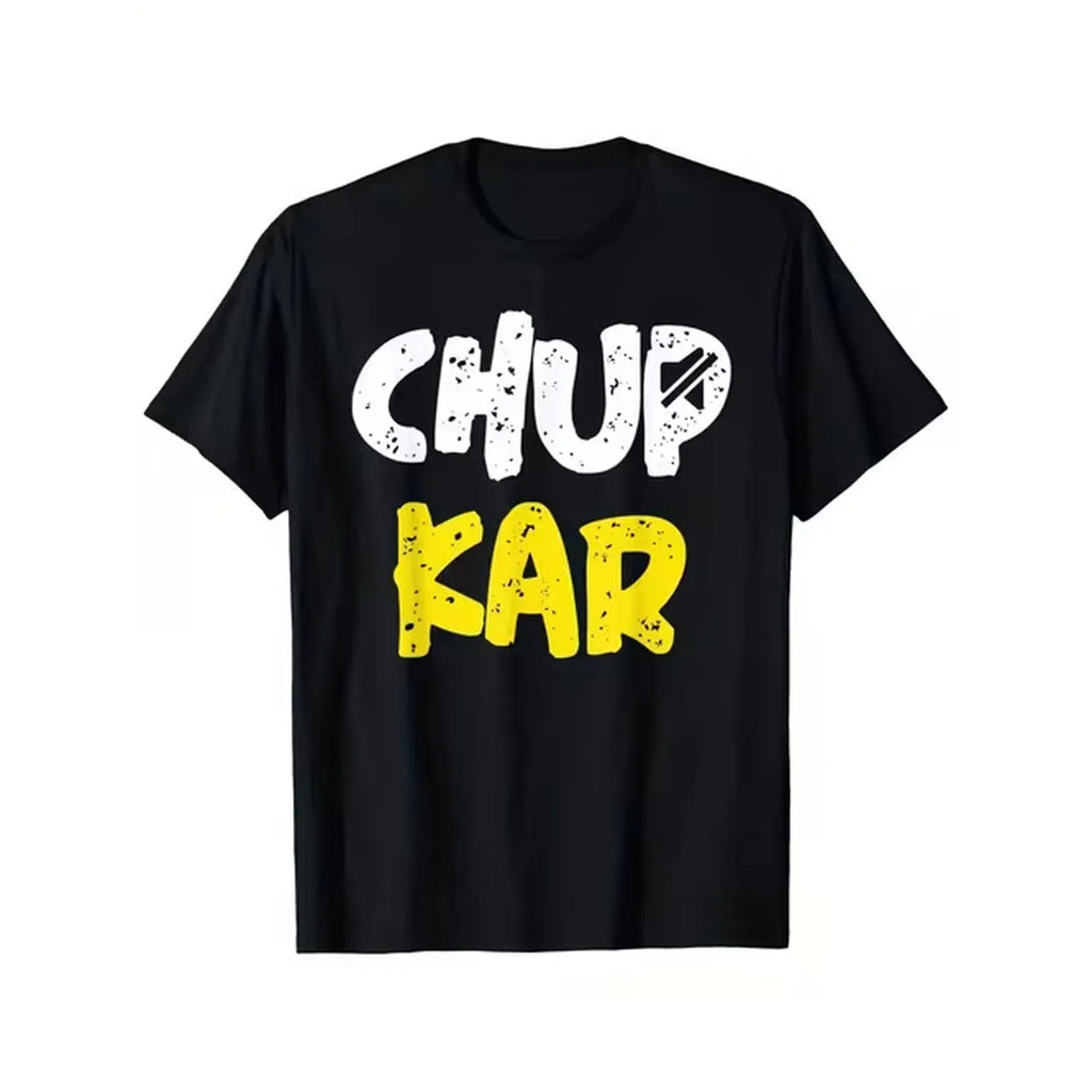 item picture mens black cotton t shirt with kar graphic print yellow white text casual round neck short sleeve tee comfortable casual attire smooth texture shirt for year round casual outfits