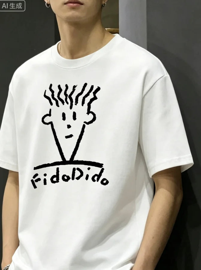 Men'S Casual and Versatile Heavy T-Shirt with Cartoon Character Prints Casual Short-Sleeve Round-Neck T-Shirts for Men InSummer