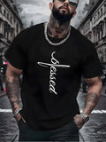 Men'S Fashion Casual T-Shirt with Trendy Blessed Text Print And Classic Short Sleeves for Everyday Street Style