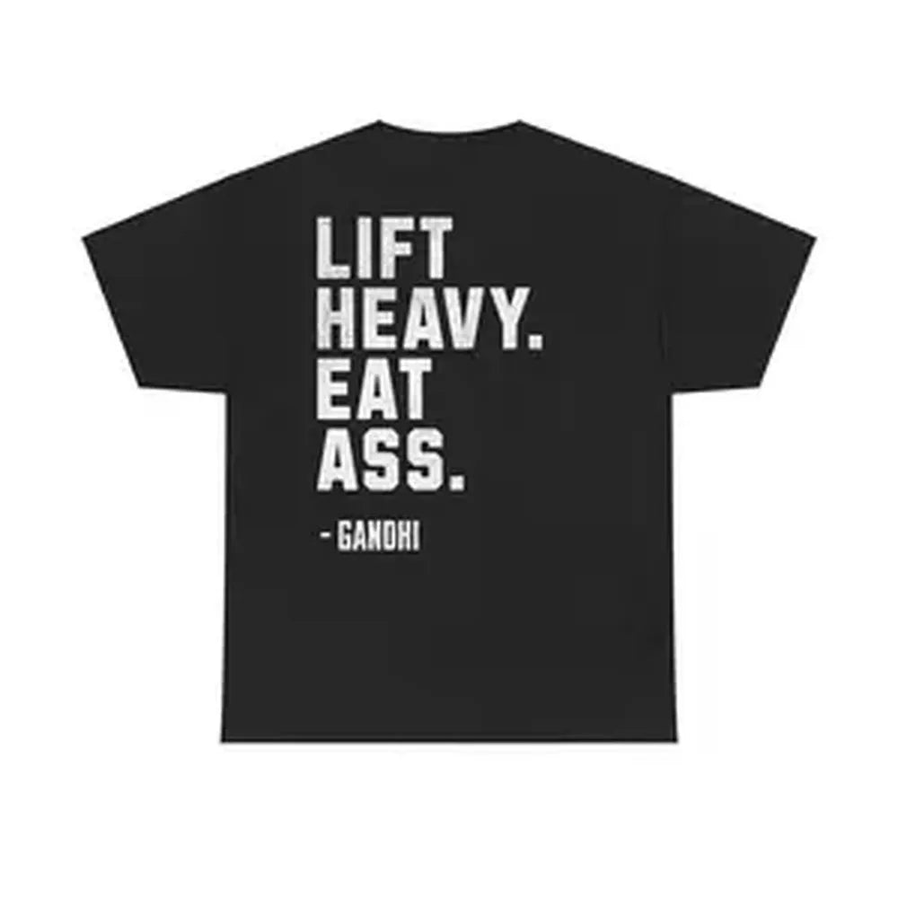 Lift Heavy Eat Ass T-shirt for Men, Casual Shortsleeve Gym Tee with Funny Meme Back Print, Smooth Round Neck Cotton Pump Cover