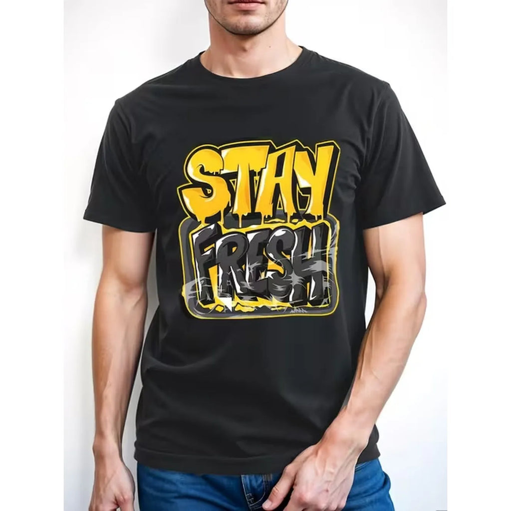 item picture mens black cotton t shirt with graphic yellow casual crew neck short sleeve regular season everyday tshirt graphic tee