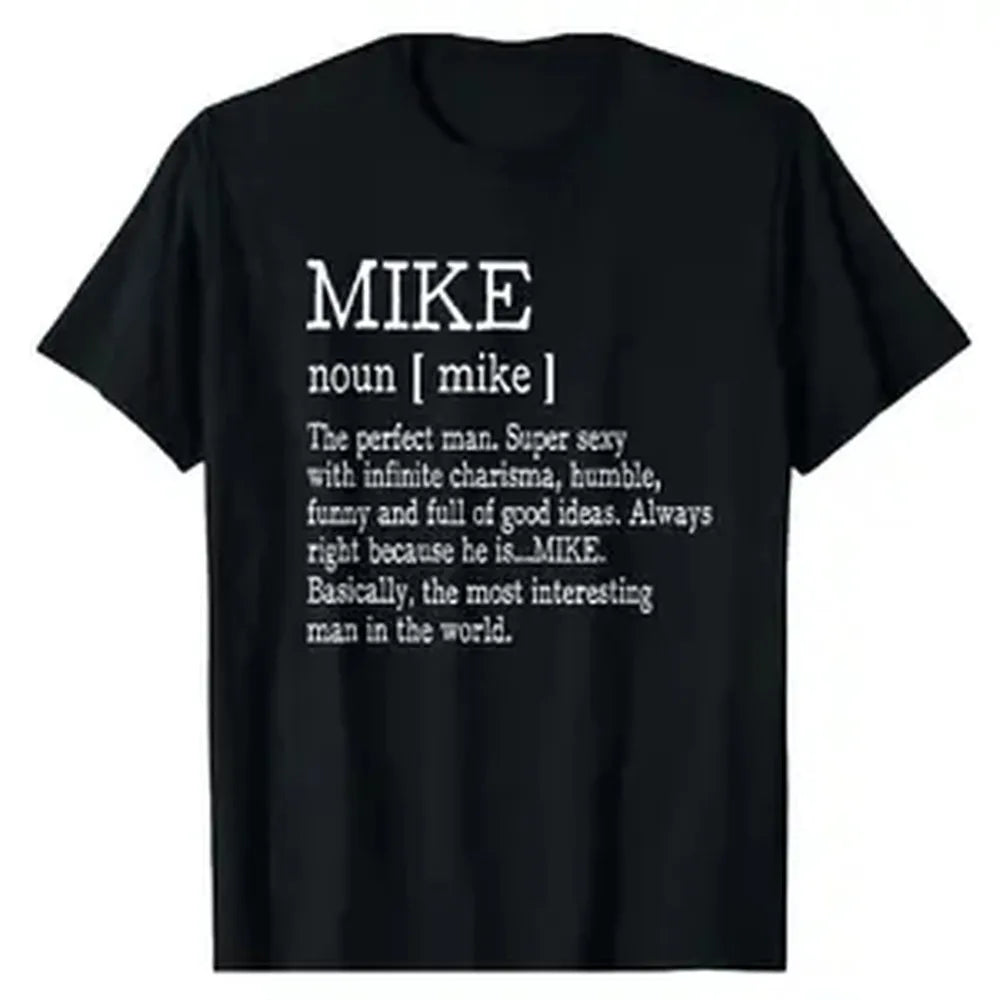 Men's 'Mike Definition' Humor Graphic Tee, Soft Cotton Casual Loose Fit Short-Sleeve Crewneck Top with Digital Print