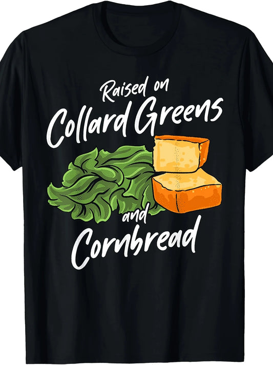 Unisex Southern Food Kale And Cornbread Tee - 180G Heavy Vintage Style Shirt Featuring Southern Food Design, Casual Crew Neck Fit, Perfect for Barbecues, Picnics, And Everyday Use, PLUS SIZE