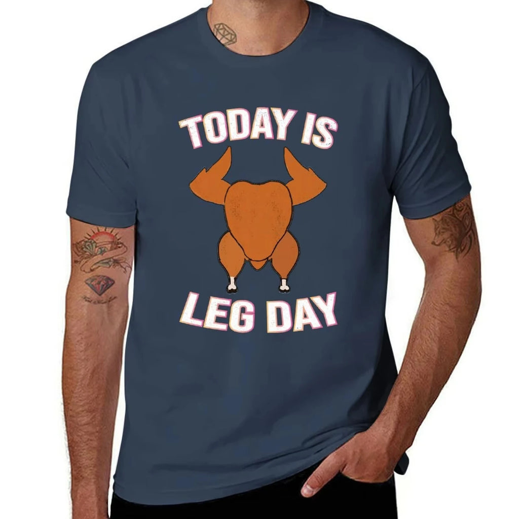 HOT SALE Happy Thanksgiving Today Is Leg Day Mask T-Shirt Man Tees Graphic Man Graphic T-Shirt High Quality T-Shirt  Fashion Tee