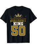 MenS 50th Birthday King T-Shirt Black with GoldenWhite Print Classic Fit Short Sleeve Round Neck Funny 50th Birthday Party Outfit Milestone Celebration Gift CasualFestive Wear Same Style for Men and Women 2025-2026 Summer Short-sleeved Printed T
