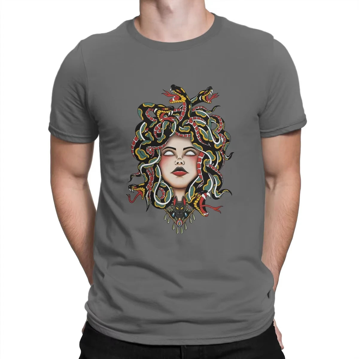 HOT SALE Tattoo Medusa Greek Mythology Graphic Print Summer Autumn Winter Cotton Men's T-shirt Short Sleeve Luxury Outdoor