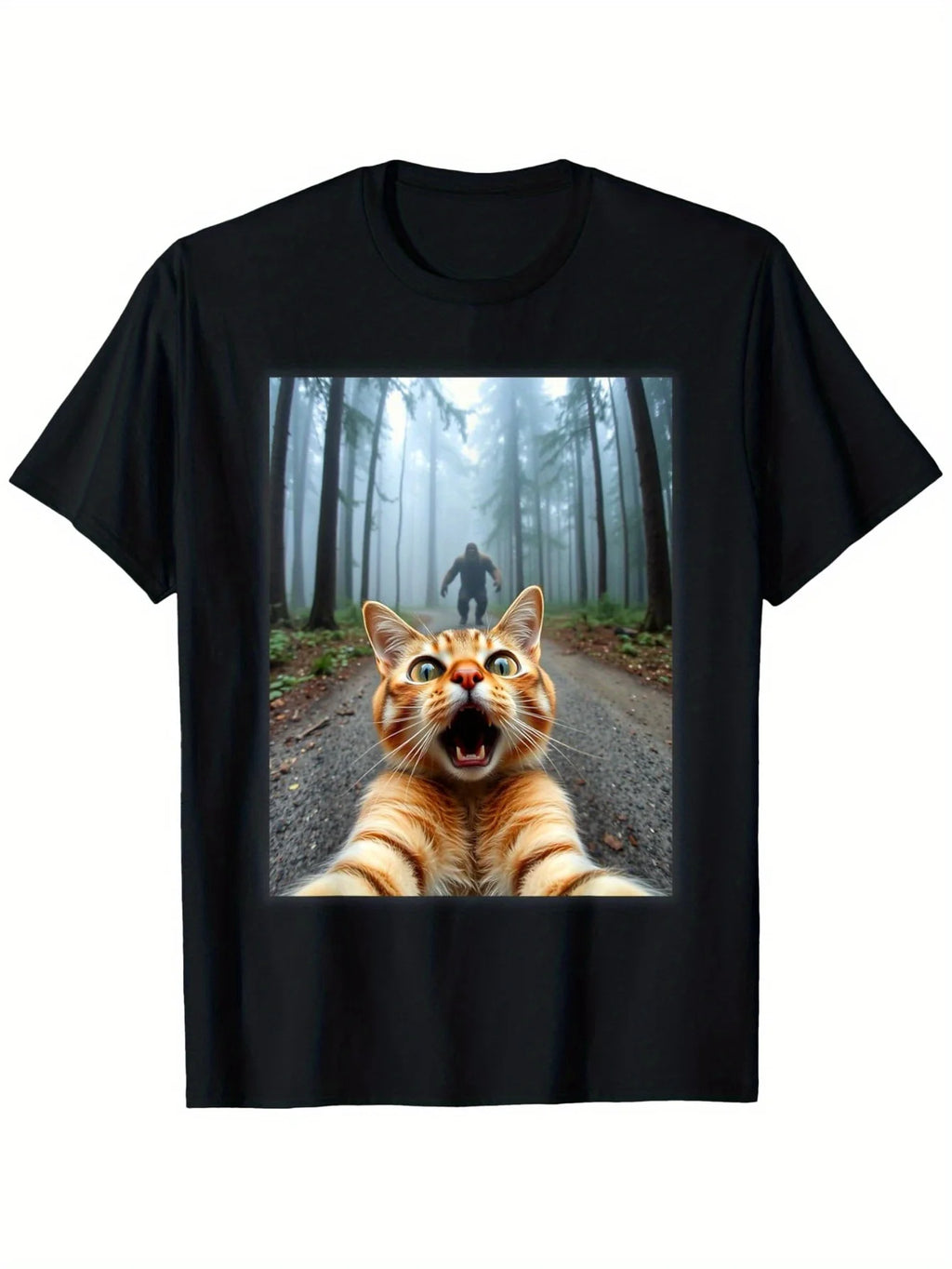 HOT SALE Men's Fun Cat Selfies and Sasquare Graphic Tee T-shirts Mature in Style Often Fit in Stretchy Fabrics