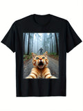 HOT SALE Men's Fun Cat Selfies and Sasquare Graphic Tee T-shirts Mature in Style Often Fit in Stretchy Fabrics