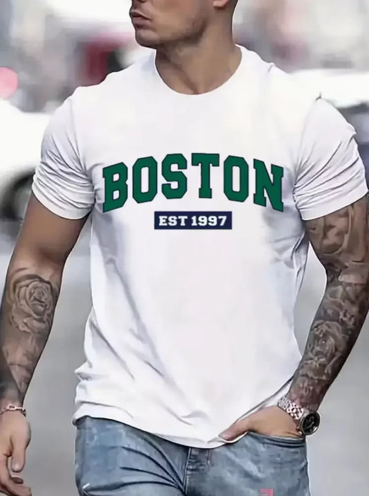 Boston 1997 Graphic Print T-Shirt for Men Casual Short Sleeve Tee Comfortable Crew Neck, Soft Adorable Tees Tops T-Shirt
