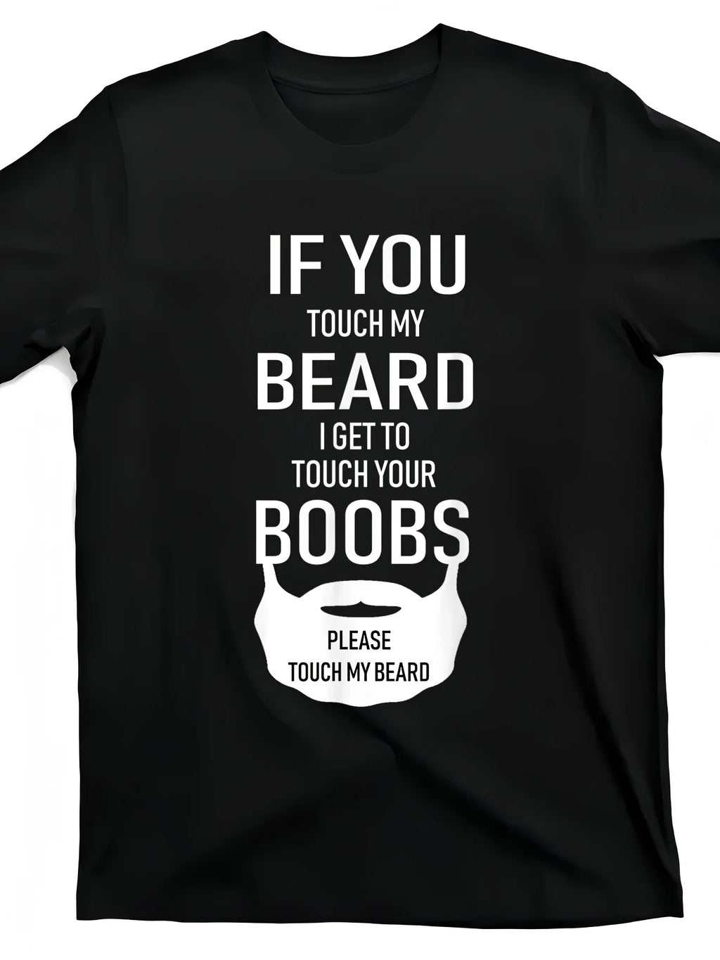 Men's Funny "Touch My Beard" Graphic T-Shirt - Black Casual Short Sleeve Tee with Beard Print, Breathable Cotton, Regular Fit for all-Season Comfort, Humorous Novelty Top for Casual Attire & Casual Outfits, PLUS SIZE