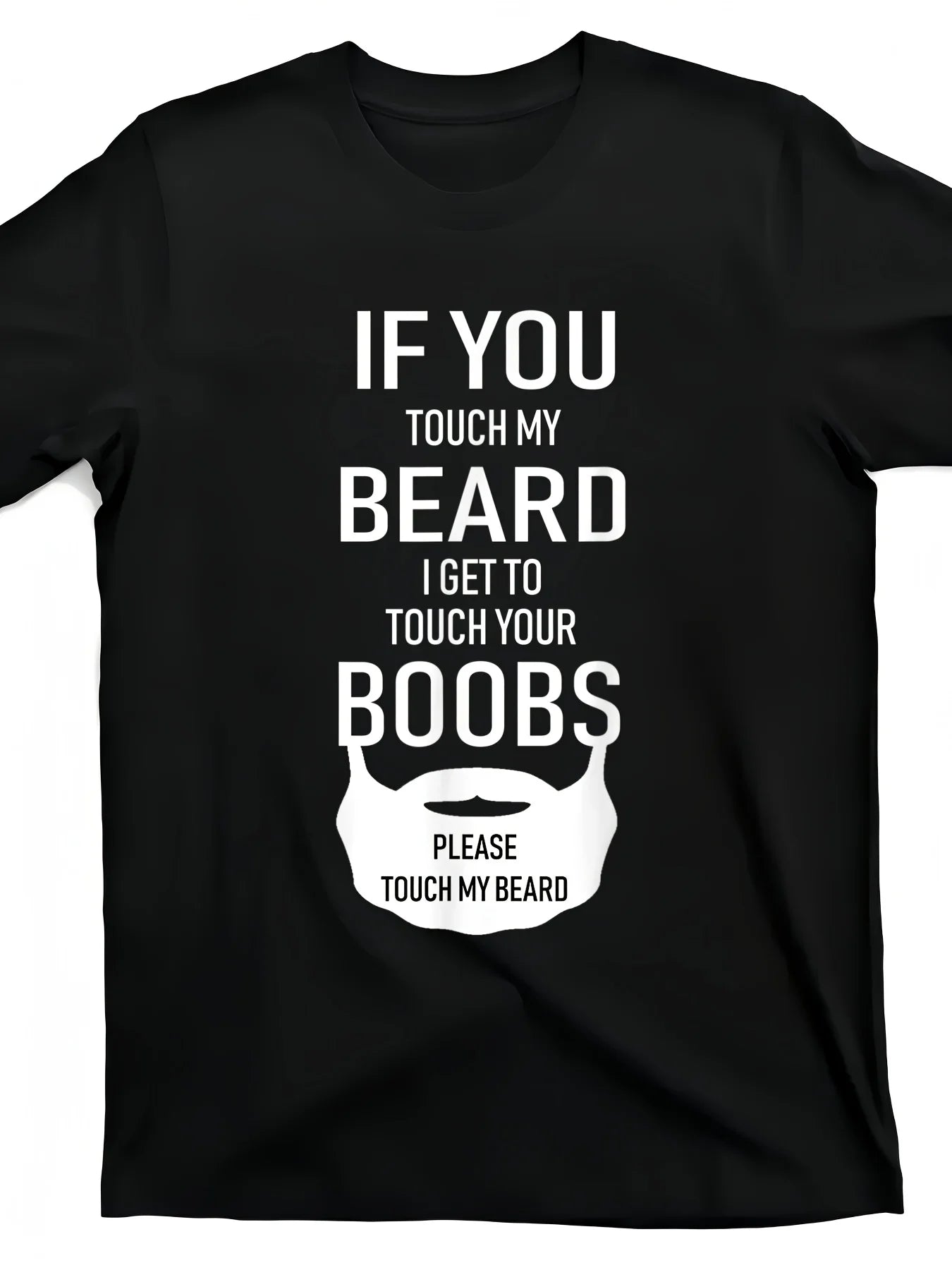 Men's Funny "Touch My Beard" Graphic T-Shirt - Black Casual Short Sleeve Tee with Beard Print, Breathable Cotton, Regular Fit for all-Season Comfort, Humorous Novelty Top for Casual Attire & Casual Outfits, PLUS SIZE