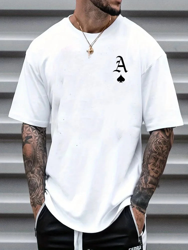 HOT SALE Poker 'A' Men's Short Sleeve T-shirt Casual Multi-colored Top Cotton Loose Oversized T-shirt Personalized Trend T-shirt