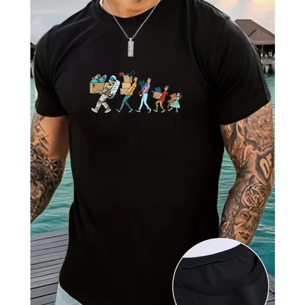 Men's T-shirt Casual Crew Neck Short Sleeves T-shirts for Summer Fashionable and Minimalist Retro T-shirt