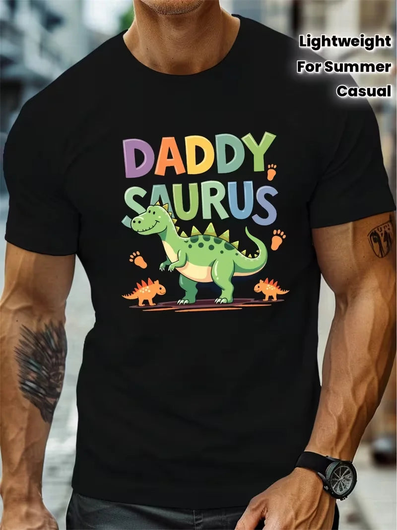Daddysaurus T-Rex Dinosaur Family Matching T-Shirt - Casual Round Neck Tee with Rex, Spring Summer for Dad & for Family Outfits
