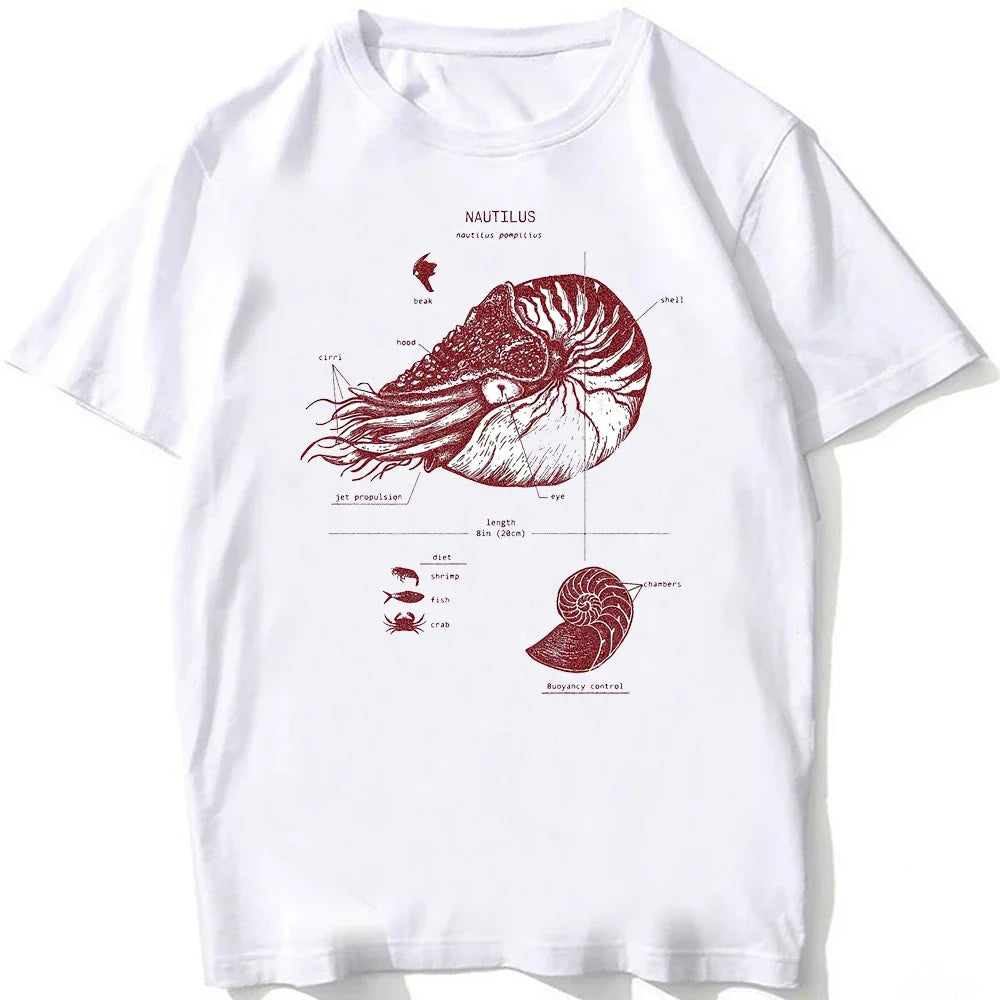 HOT SALE Casual Tee Beach Dive White Tee Vintage Tee Whale Shark Dissection Tee Female Hip Hop Aesthetic Comfortable Clothing