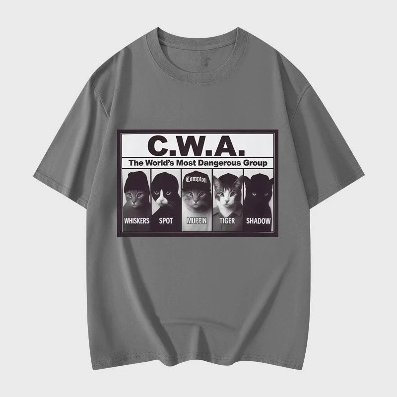HOT SALE CWA The Worlds Most Dangerous Group Funny Cat Meme Graphic T Shirts Fashion Vintage Short Sleeve T-shirt Cotton T-shirt