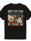Men's Funny Cat Dad T-Shirt - Best Cat Dad Ever Slogan & Punching Kitten Graphic with Tabby Paw Print - Soft Breathable Black Crewneck Short Sleeve Shirt Suitable for Pet Lovers, Cat Owners Gift, Casual Casual Attire for Cat Owners