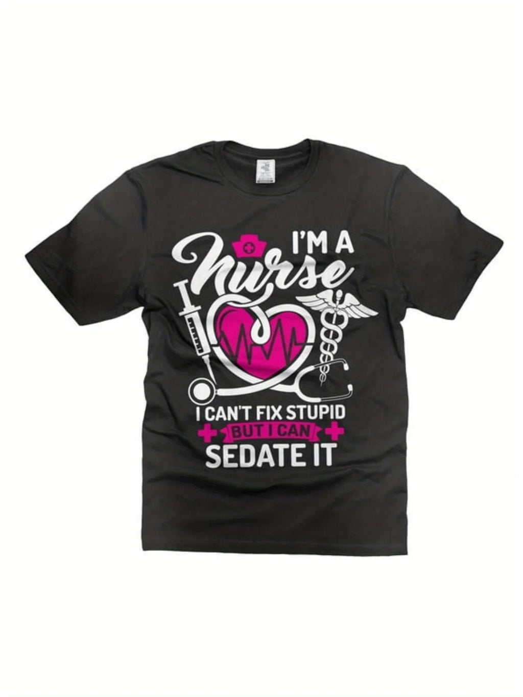 Funny Nurse Joke T-Shirt for Men and Women - Large Black Retro Humor Tee with Nurse Sayings | Comfortable Casual Short Sleeve Graphic Shirt for Healthcare Workers, Casual Attire, Crew Neck, Slight Stretch Fabric, All-season Wear