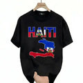 Menswear Unisex "Haitian Pride" Map & Flag Graphic T-Shirt, Shortsleeve Crew Neck Loose Fit, US Street Fashion Bold Statement Casual Tee, Fast Shipping From US Local Warehouse