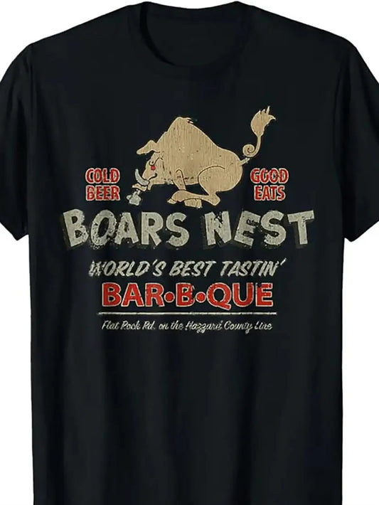 1pc, 100% Cotton, Angry Wild Boar Pattern Letter Printed T-Shirt, Four Seasons Casual New MenS T-Shirt, Round Neck Street Cotton Short Sleeve T-Shirt, Fashion Boutique T-Shirt, Simple Or Household, PLUS SIZE